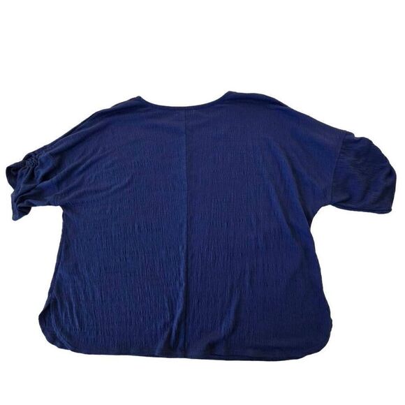 Max Studio Womens Blue Cinched Short Sleeve Plus Size Top - Picture 2 of 10